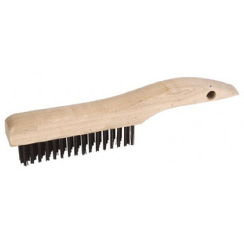 Weiler Abrasives 2 Rows x 17 Columns Steel Scratch Brush 5 Brush Length, 10 OAL, 1-3/16 Trim Length, Wood Shoe Handle 44061 – 82071465