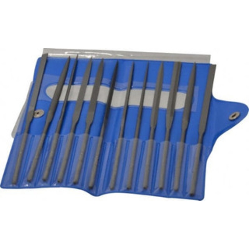 Nicholson 12 Piece Swiss Pattern File Set 6-1/4 Long, 4 Coarseness, Round Handle, Set Includes Barrette, Crossing, Equalling, Flat, Half Round, Knife, Round, Slitting, Square, Three Square 37767 – 60304995
