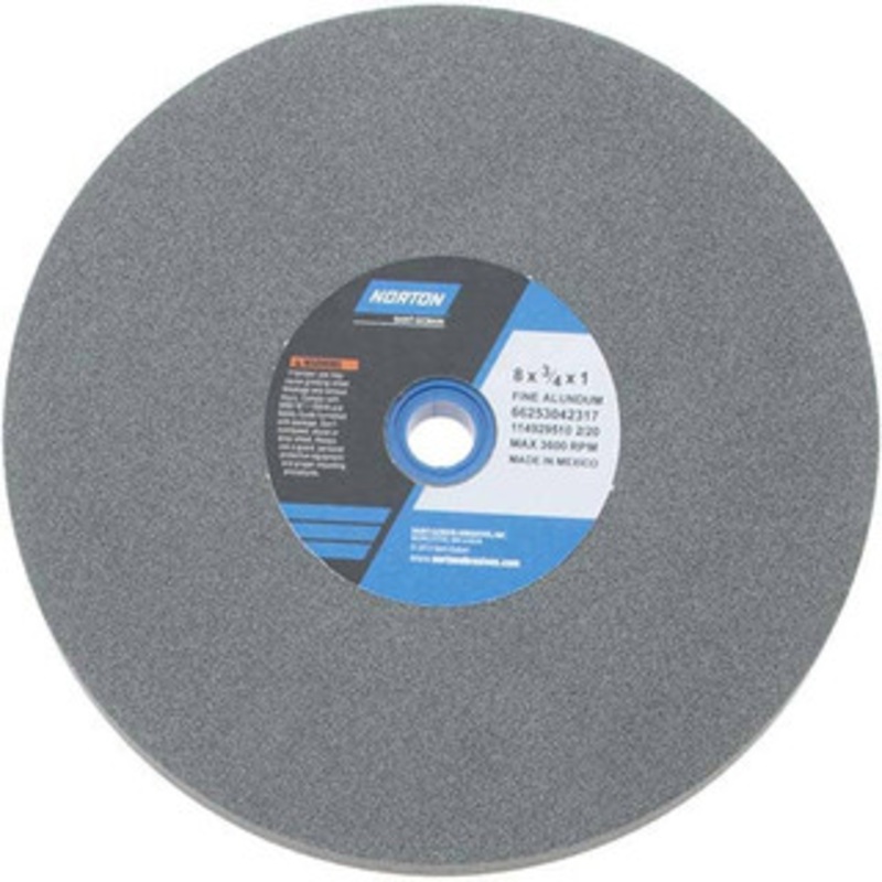 Norton 100 Grit Aluminum Oxide Bench & Pedestal Grinding Wheel 8 Diam x 1 Hole x 3/4 Thick, 3600 Max RPM, Fine Grade 66253042317 – 75941401