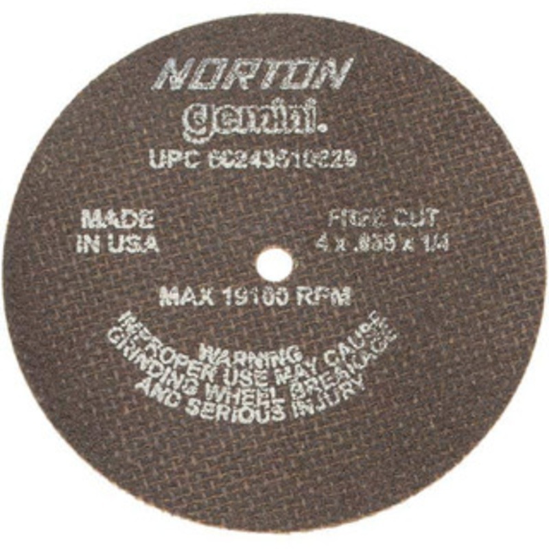 Norton 4 x 0.035, 1/4 Hole 60 Grit Aluminum Oxide Cutoff Wheel Medium Grade, Reinforced, 19,100 Max RPM, Use with Die Grinders 66243510629 – 75870691