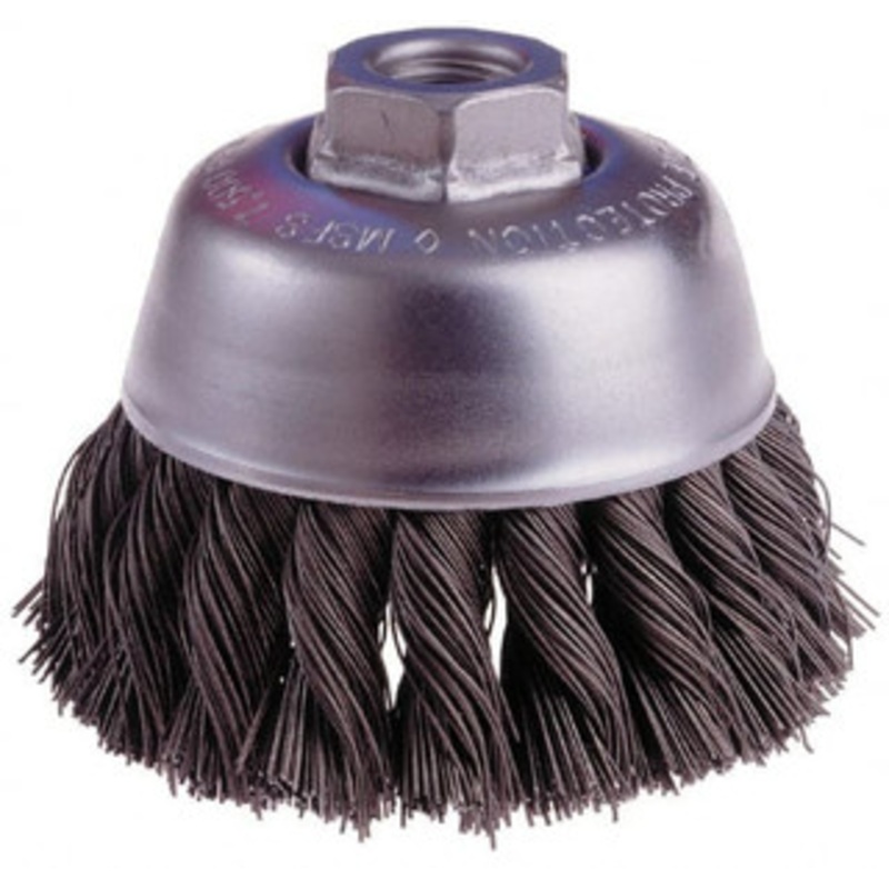 Osborn 6 Diam 5/8-11 Threaded Arbor Steel Fill Cup Brush Knotted Wire, 0.02 Wire Diam, 1-3/4 Trim, 6,000 Max RPM 0003303000 – 00221945