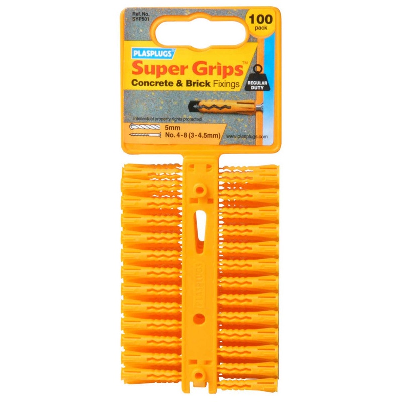 Plasplugs Supergrip Fixings – Yellow 100 Pack