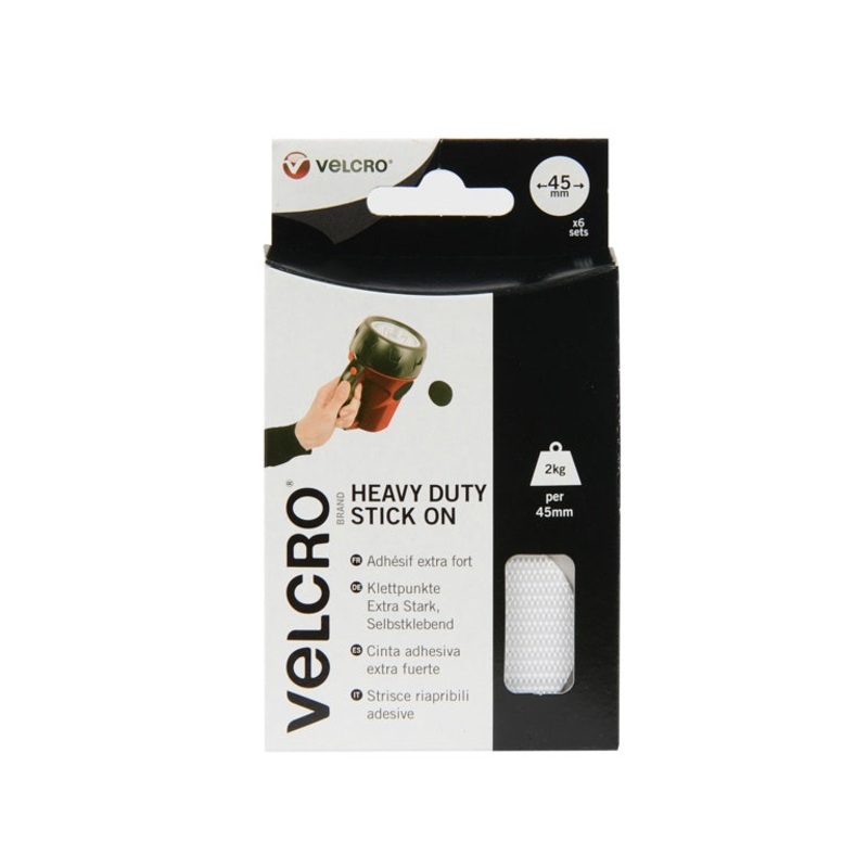 VELCRO Stick On Giant Coins  45mm White (6 Pack)