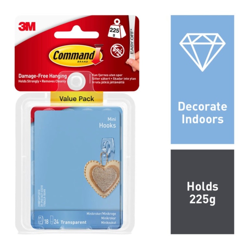 Command Mini Clear Hooks with Clear Strips