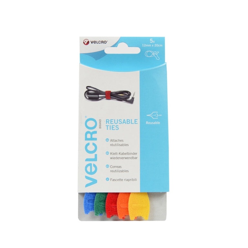 VELCRO Adjustable Ties  Pack of 5 (12mm x 20cm)