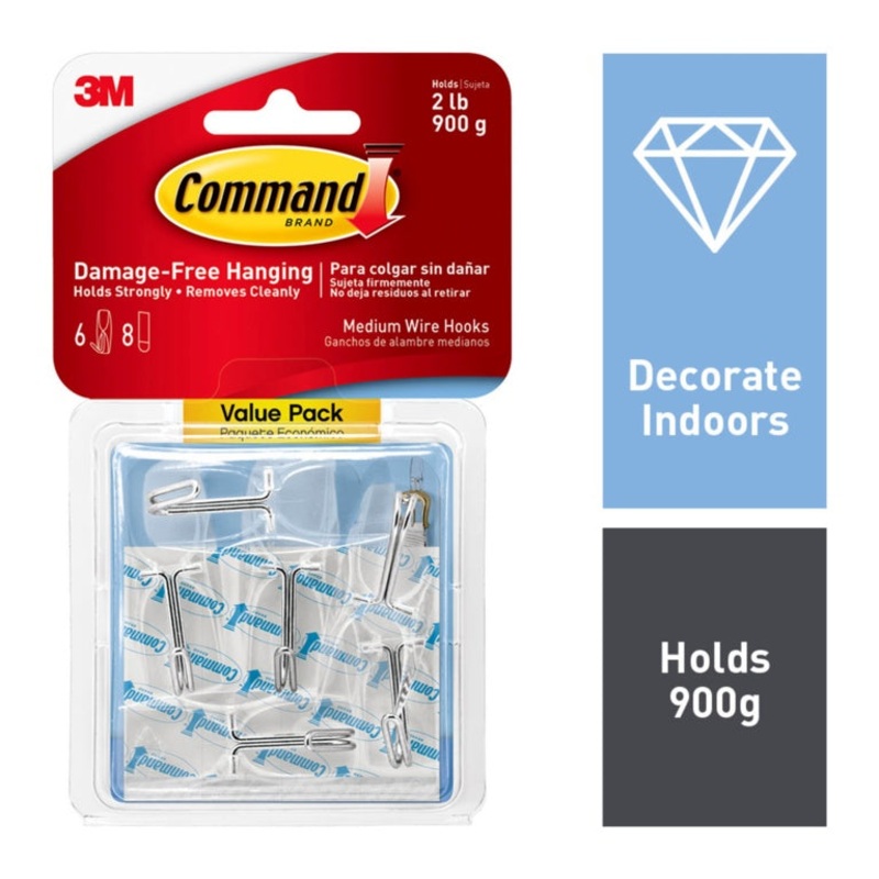 Command Medium Clear Wire Toggle Hook Value Pack 6 Hooks, 8 Medium Strips
