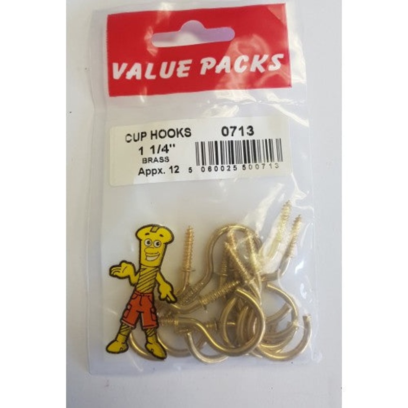 Fast Pak 1 1/4” ( 30mm ) CUP HOOKS BRASSED