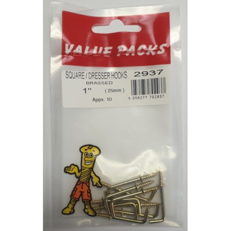 Fast Pak 1″ SQUARE DRESSER HOOKS BRASSED