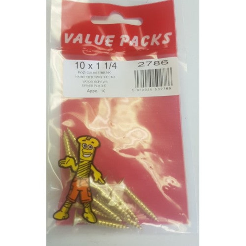 Fast Pak 10 X 1 1/4” BRASSED CSK POZI SCREWS