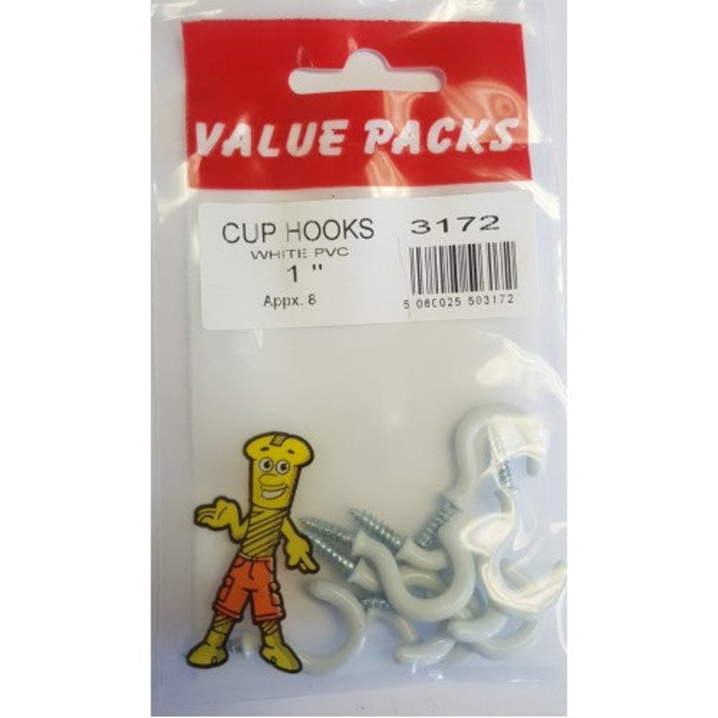 Fast Pak 1” (25mm) CUP HOOKS WHITE PVC