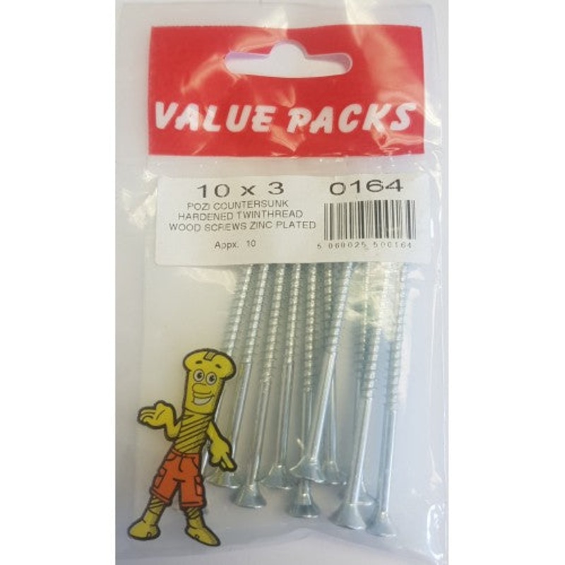 Fast Pak 10 X 3” POZI CSK HARDENED TWINTHREAD WOODSCREWS ZINC