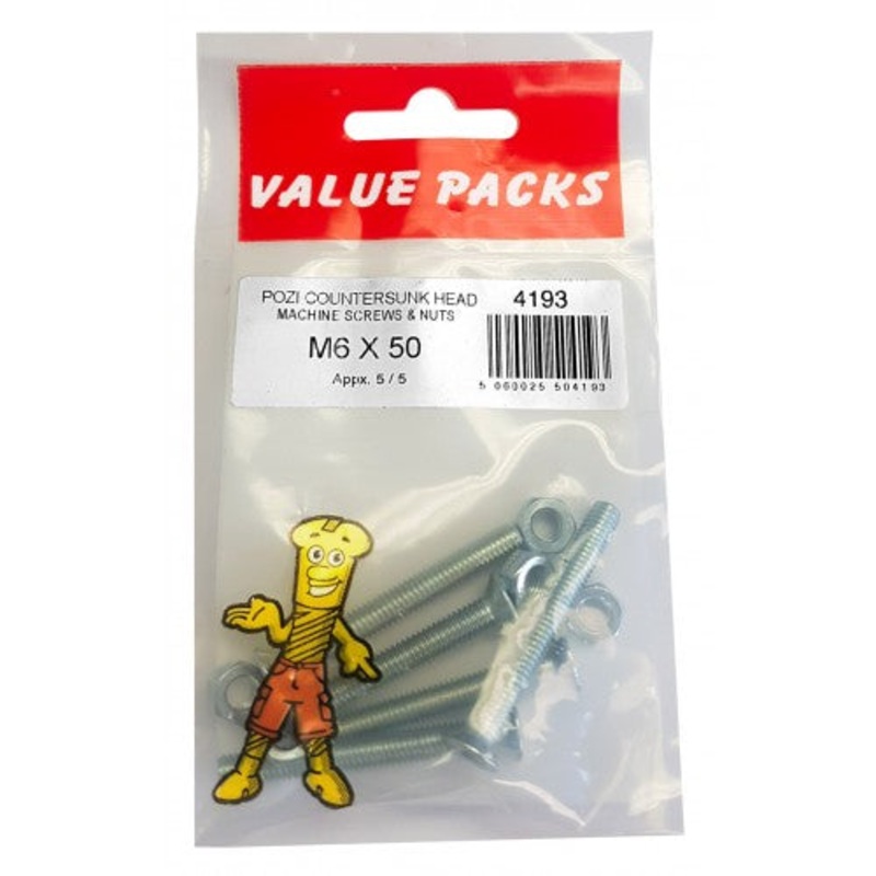 Fast Pak M6 X 50 POZI CSK MACHINE SCREWS & NUTS