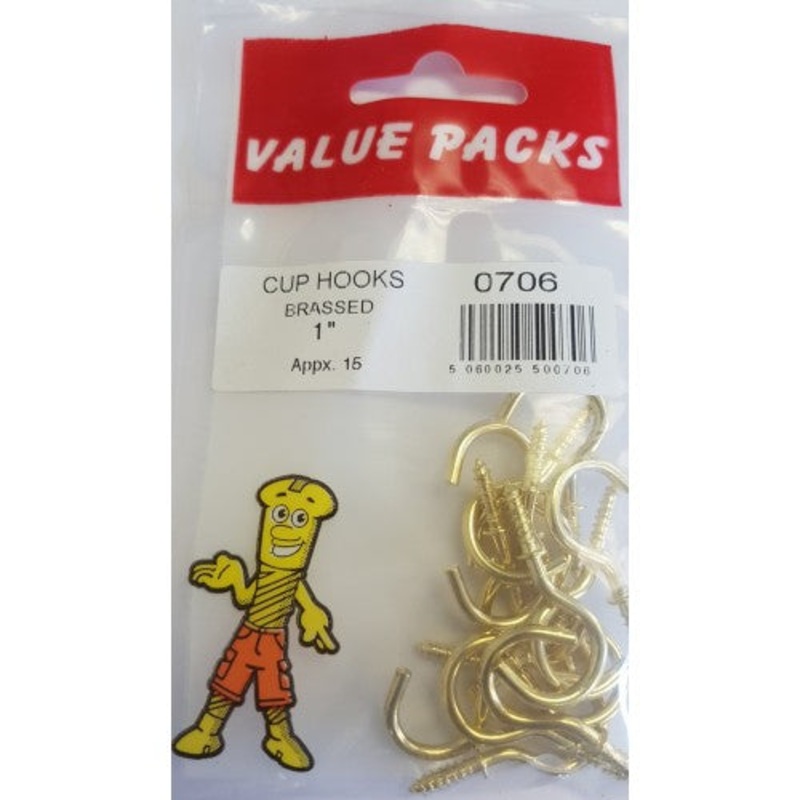 Fast Pak 1” (25mm) CUP HOOKS BRASSED