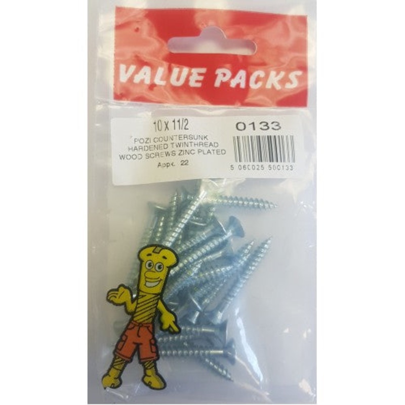 Fast Pak 10 X 1 1/2” POZI CSK HARDENED TWINTHREAD WOODSCREWS ZINC