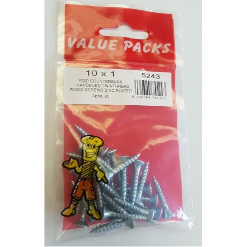 Fast Pak 10 X 1” POZI CSK HARDENED TWINTHREAD WOODSCREWS ZINC