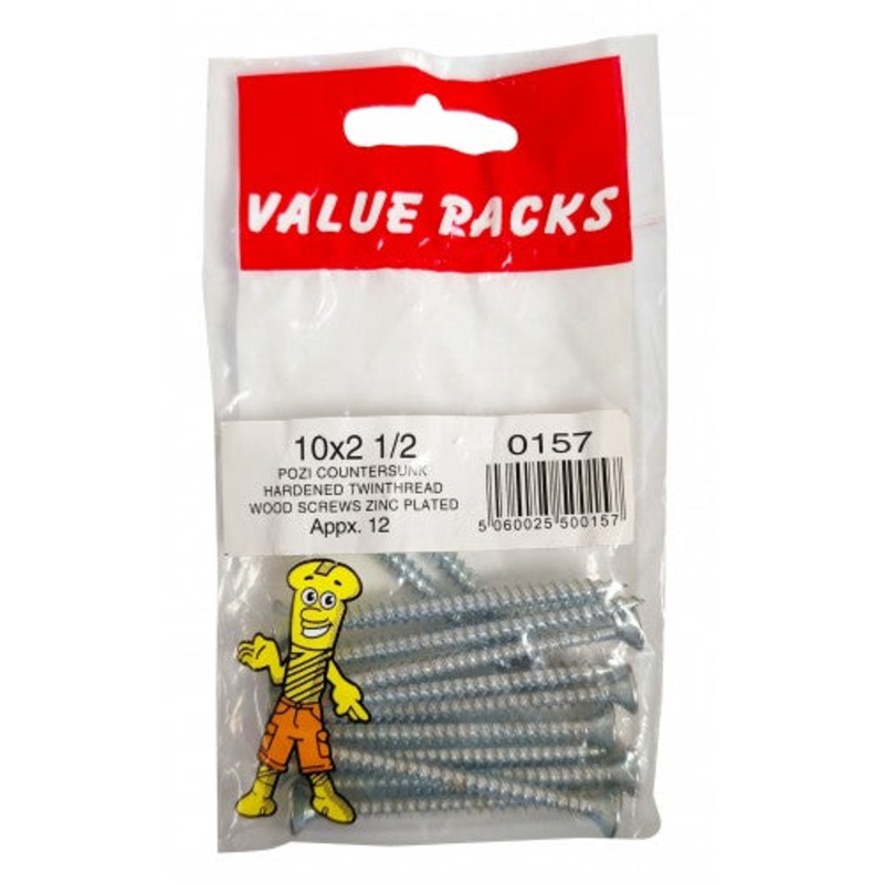 Fast Pak 10 X 2 1/2” POZI CSK HARDENED TWINTHREAD WOODSCREWS ZINC