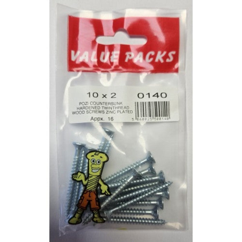 Fast Pak 10 X 2” POZI CSK HARDENED TWINTHREAD WOODSCREWS ZINC