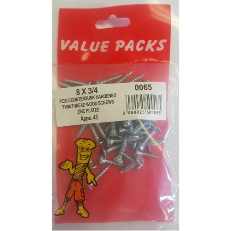 Fast Pak 8 X 3/4” POZI CSK HARDENED TWINTHREAD WOODSCREWS ZINC