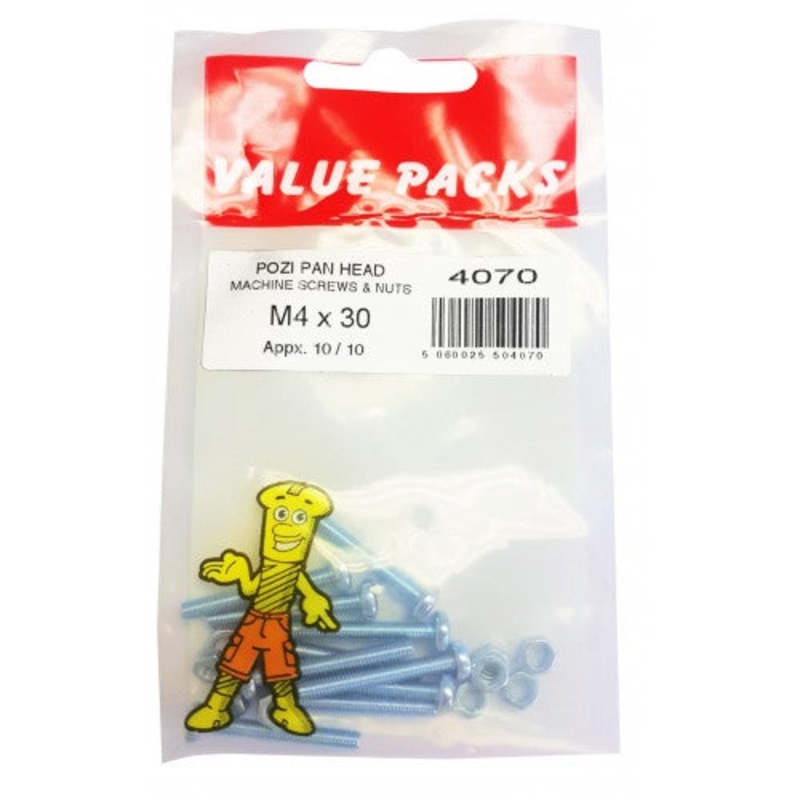 Fast Pak M4 X 30 POZI PAN MACHINE SCREWS & NUTS