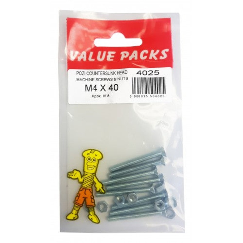Fast Pak M4 X 40 POZI CSK MACHINE SCREWS & NUTS