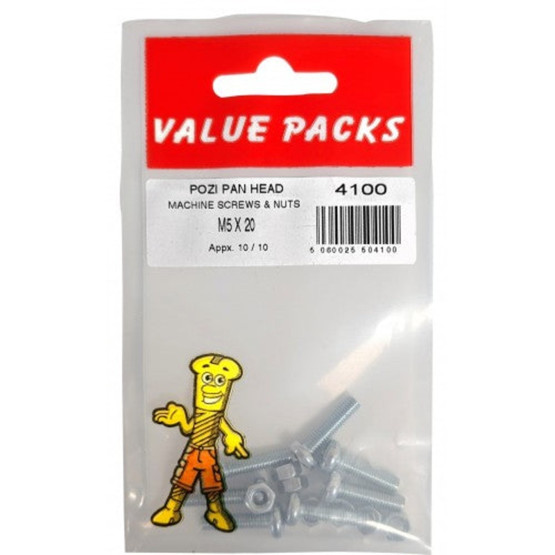 Fast Pak M5 X 20 POZI PAN MACHINE SCREWS & NUTS