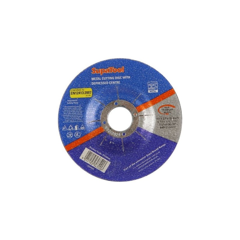 SupaTool Metal Cutting Disc With Depressed Centre 115mmx2.5mm