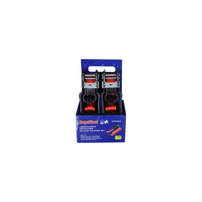 SupaTool Ratchet Tie Down Set 4.5m x 31mm