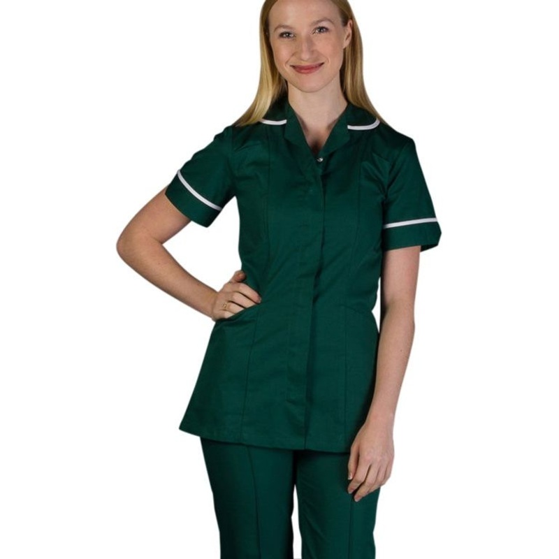 Work in Style White With Bottle Green Trim